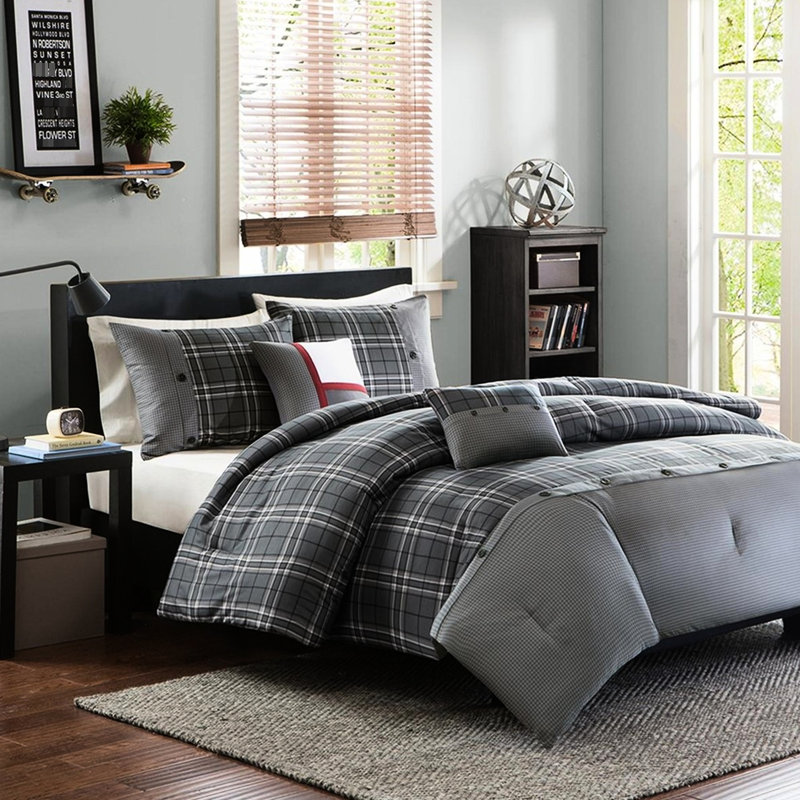 Multicolor Plaid Twin/Twin Xl Comforter With Pieced Modern Grey Pattern And Decor