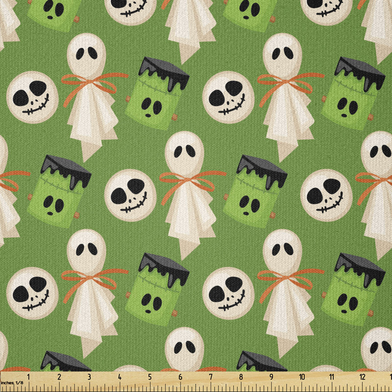 Cortny Horror Pattern with Ghosts and Scary Heads Multi-Purpose Fabric