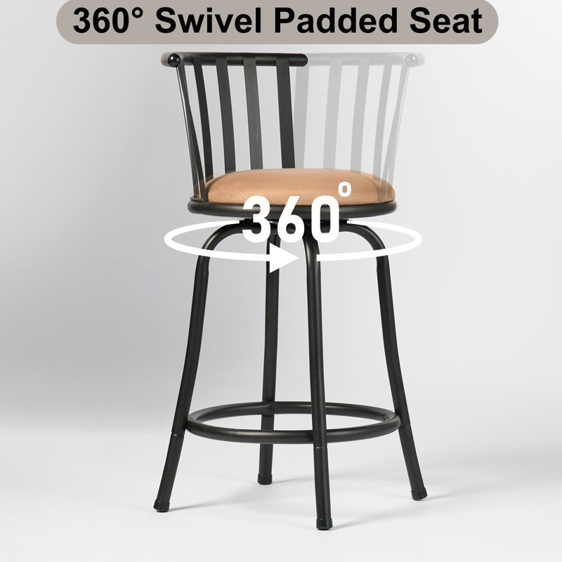 Brown Adjustable Swivel Metal Counter Stools with Upholstered Seat