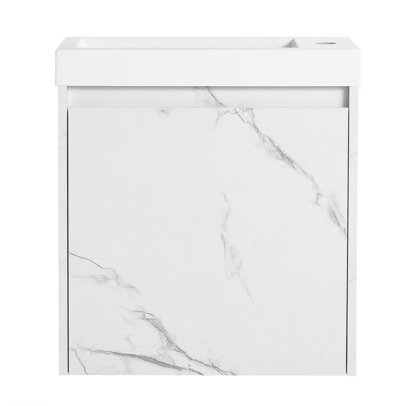 Meuble-lavabo mural avec lavabo et porte à fermeture en douceur pour la maison, Blanc