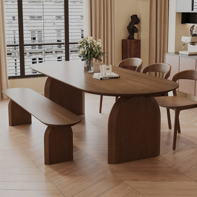 Nut-brown Oval Solid Wood Dining Table