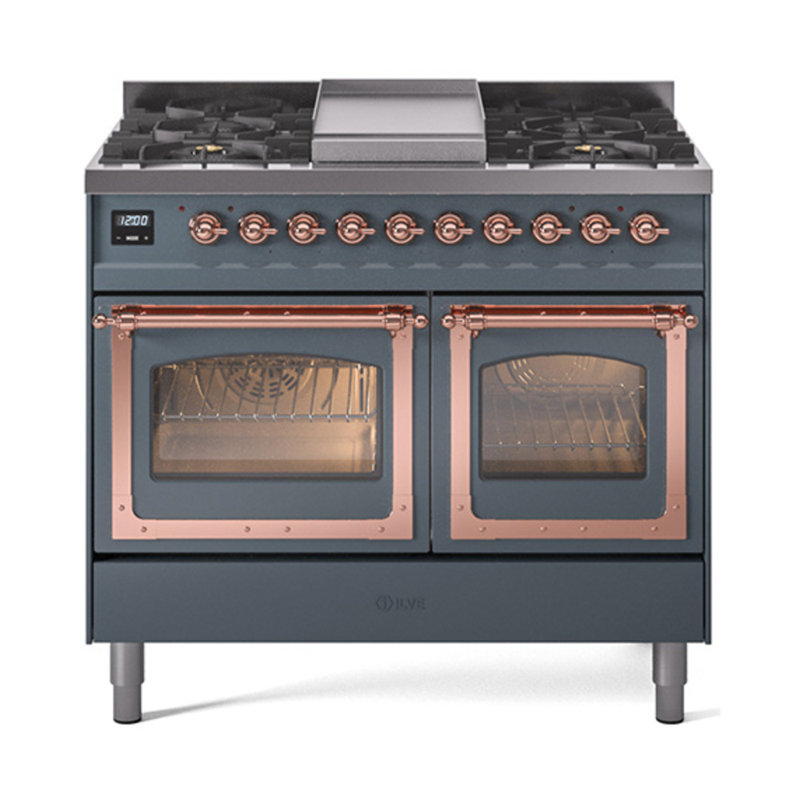ILVE Nostalgie II Series Noblesse 40 inch Dual Fuel Range with 6 Sealed Burners, Griddle (Glass Door), Natural Gas