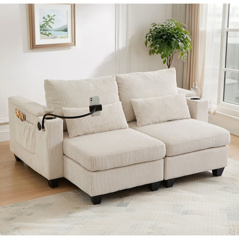 Canapé-lit 63 po Canapé-lit Corduroy, Beige