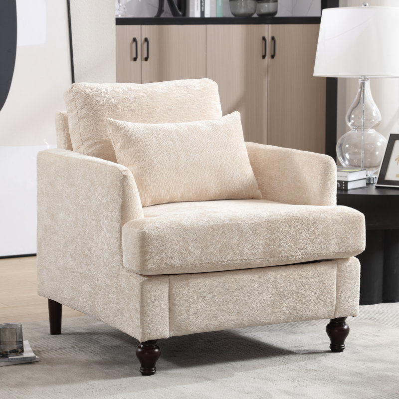 Denzal Upholstered Armchair, Beige Chenille