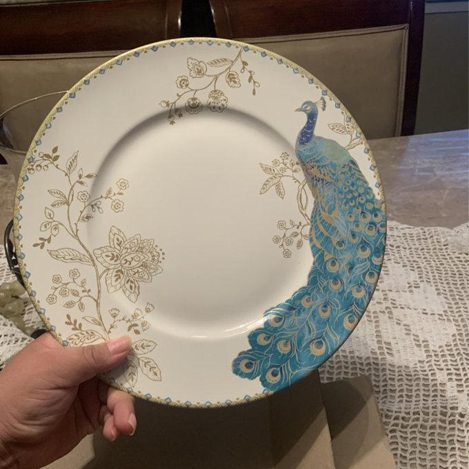 222 Fifth Peacock Garden 16-Piece Blue Porcelain Dinnerware Set - Service For  4, Gold Peacock Design & Reviews | Wayfair