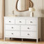 Commode 7 tiroirs l 47,2 po, commode blanche pour chambre à coucher et salon