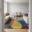 Tapis géométrique classique en laine touffeté à la main rouge, bleu, vert, jaune, orange et mauve Bense Authentic-1141406398