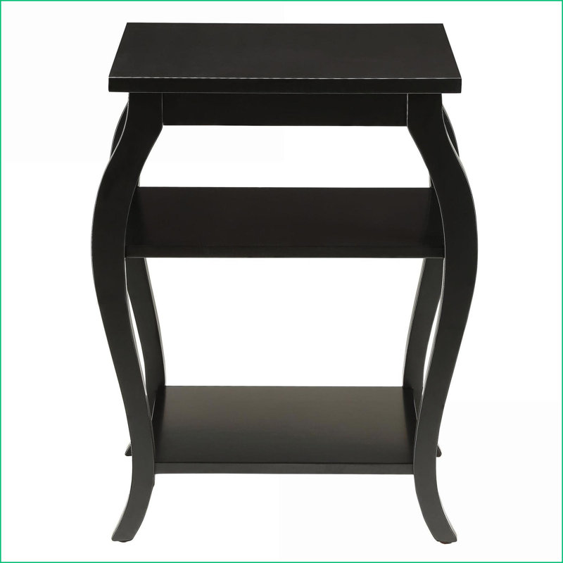 Bois massif noir Table basse en panneau de fibres à densité moyenne avec pieds en cabriole, 2 tablettes ouvertes pour l'organisation du salon