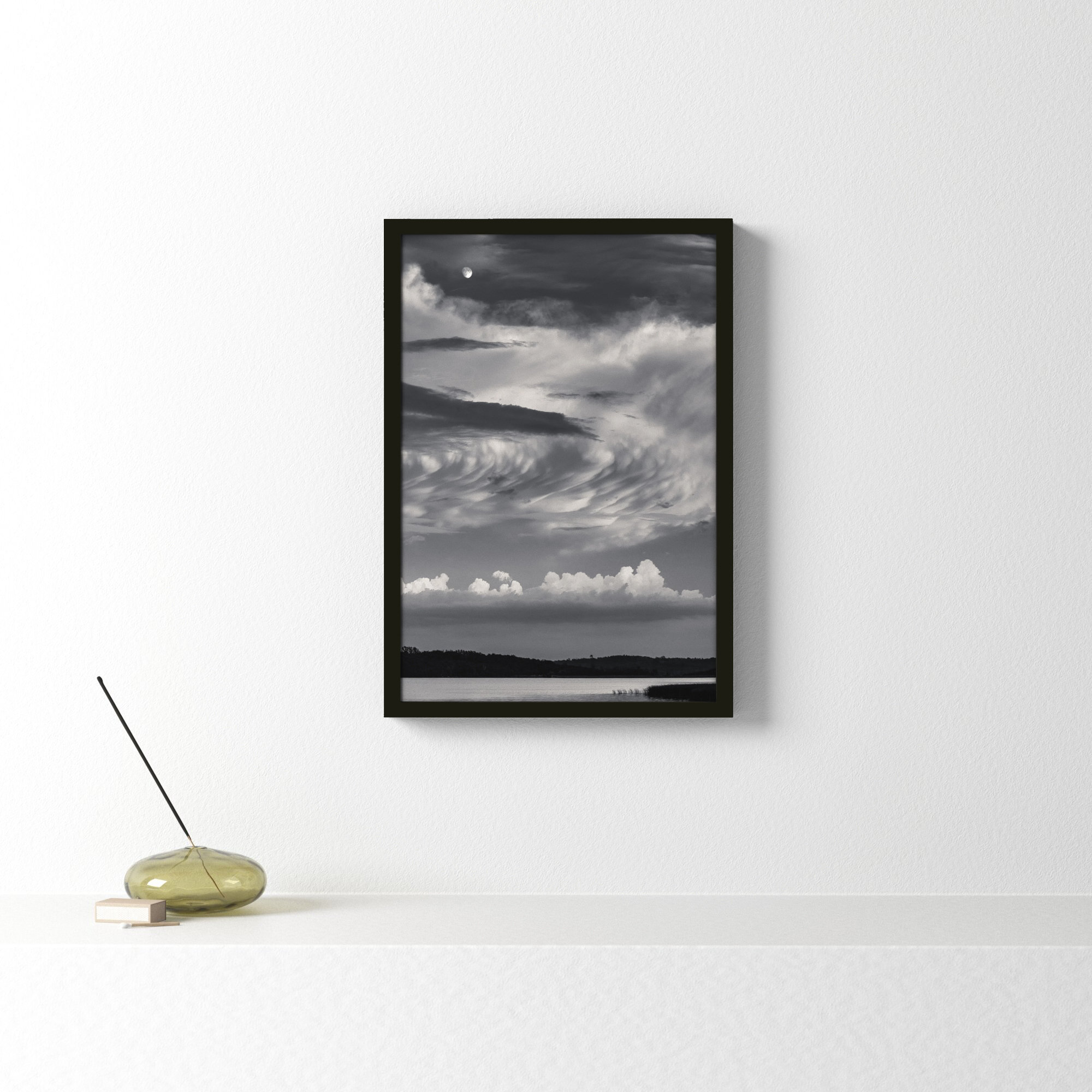 Island Lake Moon by Peter Dušek, 20" H x 14" W x 1.25" D, Black