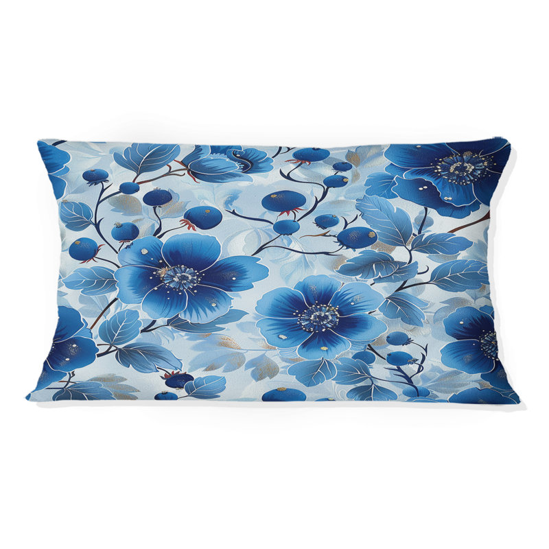 Coussin lombaire glamour Flower Gardens, Bleu / argent