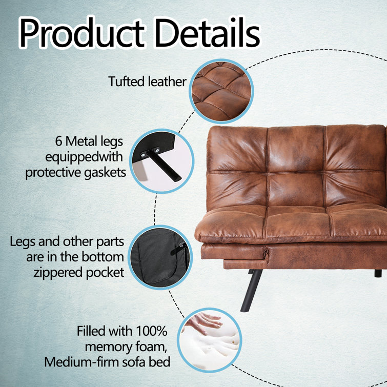Futon Sofa Bed, Memory Foam Foldable Couch Convertible Loveseat