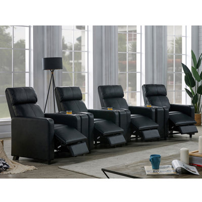 Warren Black Upholstered 4-Seater Home Theatre With 3 Wedge Consoles
