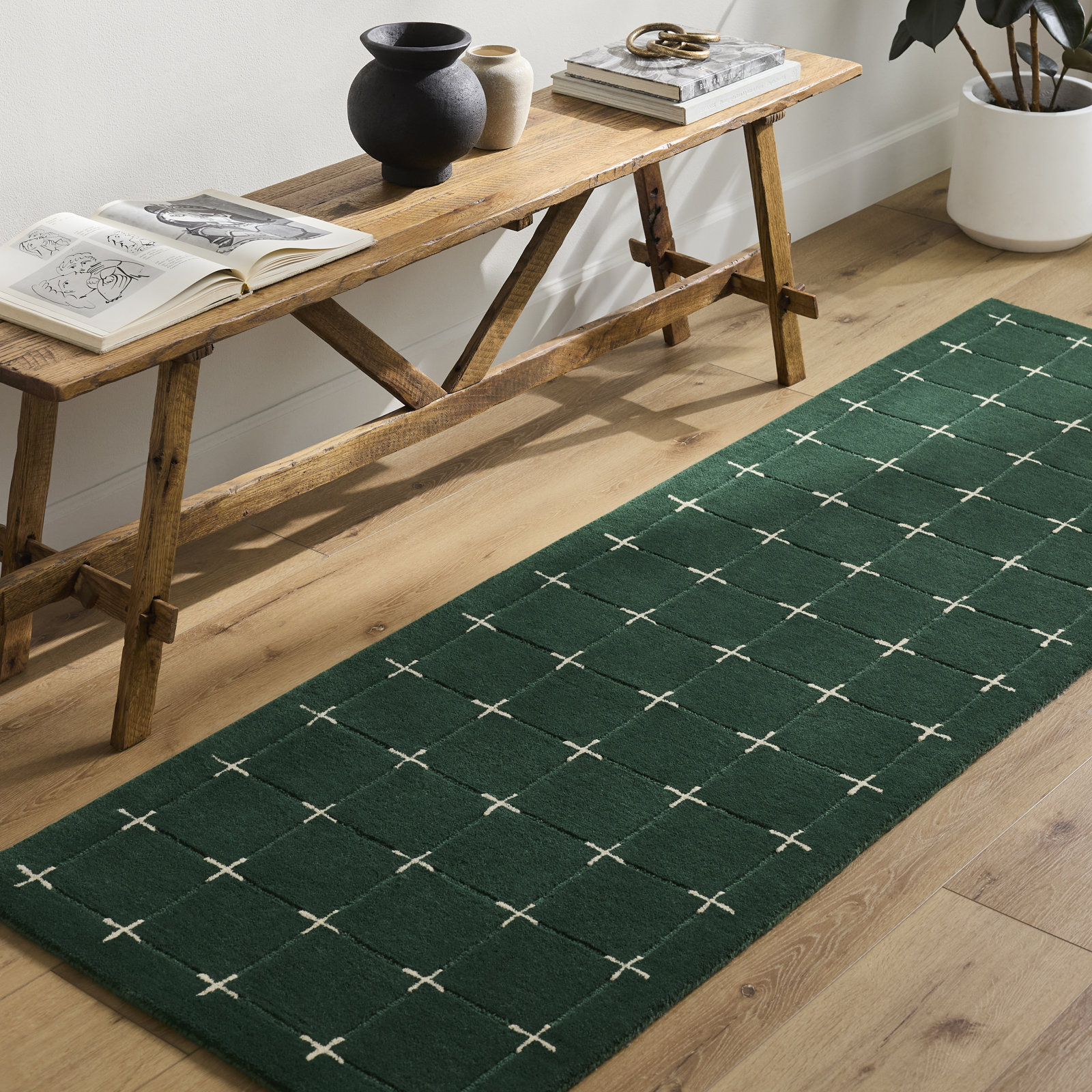 Mallory Hand-Tufted Green Rug, Runner 2'6" x 8'