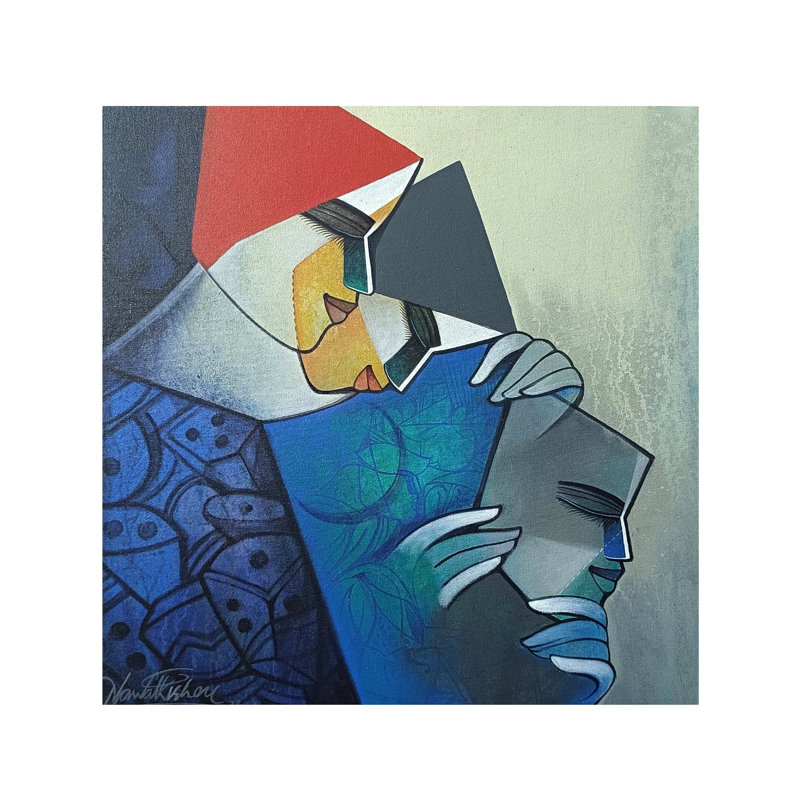 Inconnu face à l'amour divin, peinture acrylique sur toile par Nawal Kishore - Portrait mural mystique pour décoration spirituelle boho