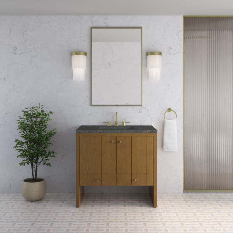 Hudson 36" Single Bathroom Vanity, Parisien Bleu, 8" Widespread, Honey Oak