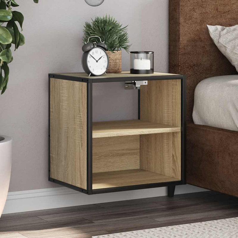40cm W Metal Bedside Table, Sonoma Oak, 1
