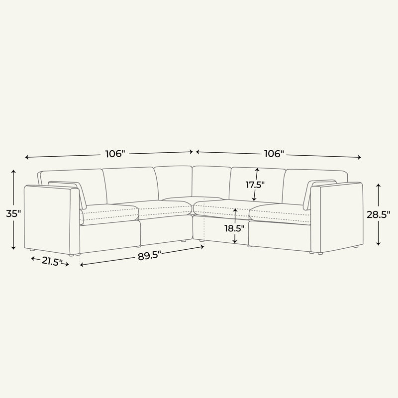 Winfree 5-Piece Upholstered Corner Sectional, Fossil Grey