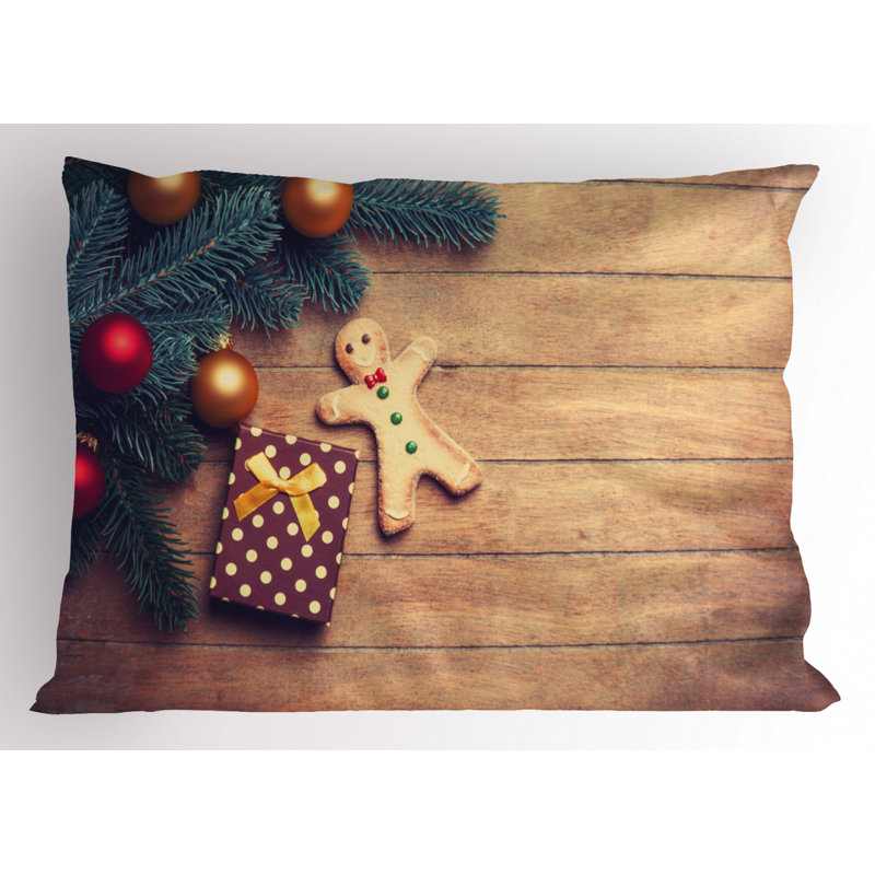 Gingerbread Man and Pine Branch Polyester Pillow Sham