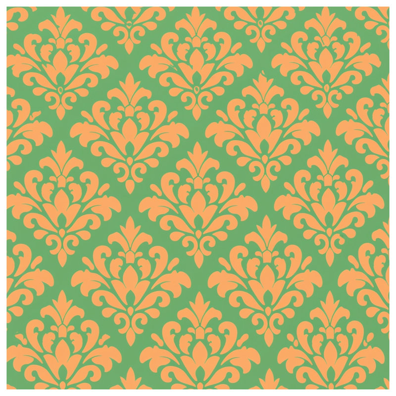 Coussins décoratifs en damas orange et vert, 14 x 14 inches