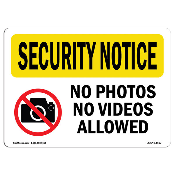 SignMission No Photos or Video Allowed Sign | Wayfair