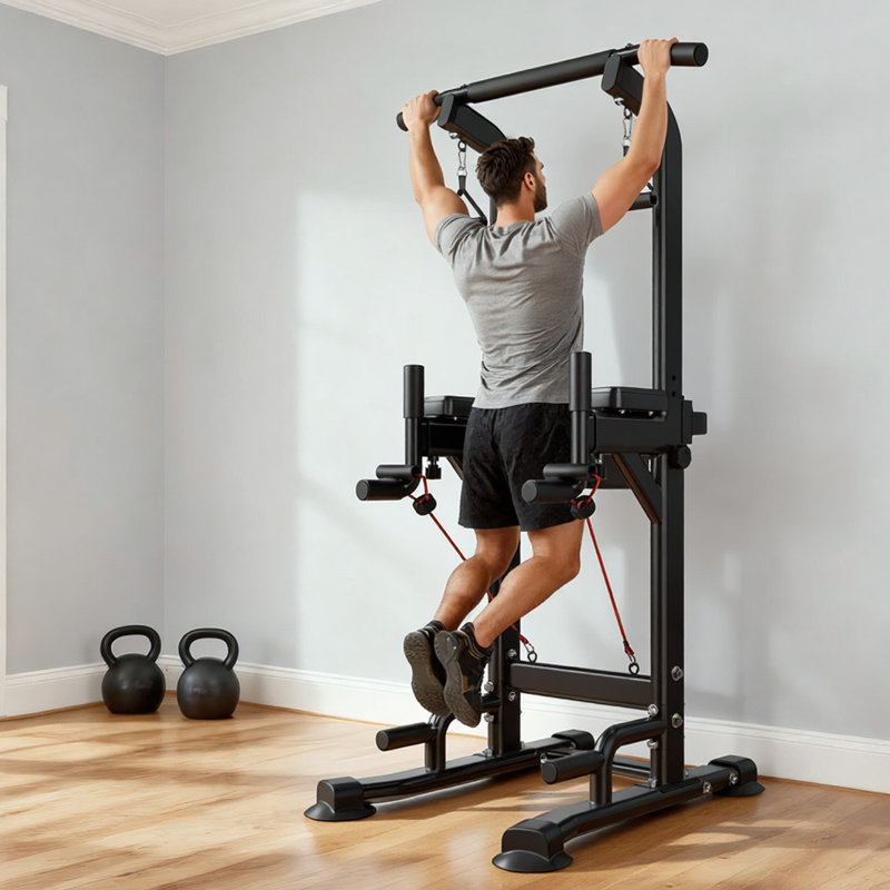 Barre de traction, poste de trempage électrique de 330 lb, station de trempage avec base stable en forme de H et coussin de dossier, barre de menton autoportante réglable à 12 niveaux de hauteur pour le dos, coussin de dossier réglable à 4 niveaux