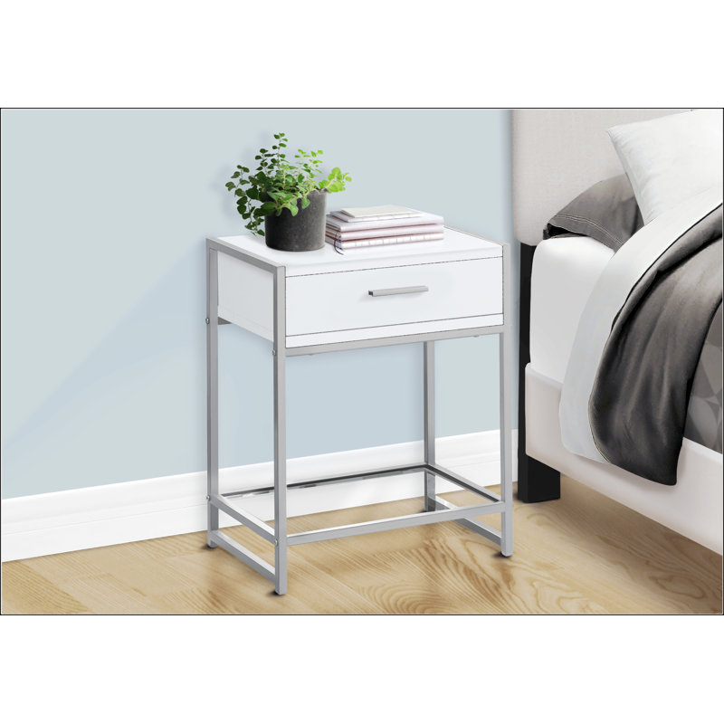 Side Table With Storage Drawer, White