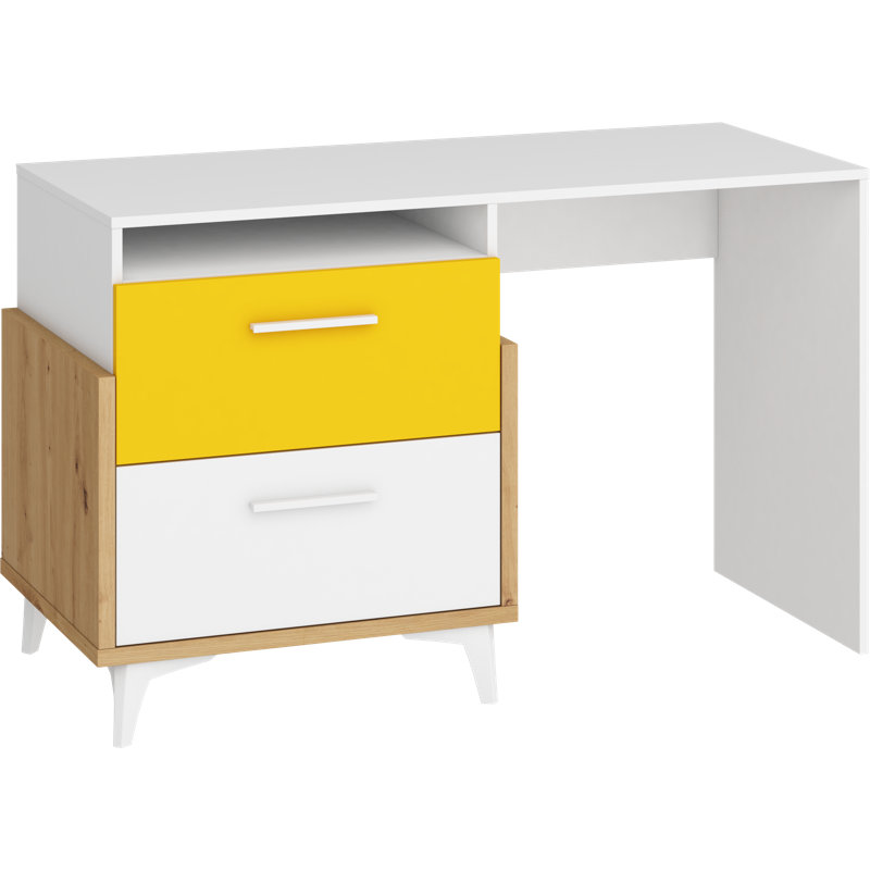 Mazzeo Configurable Writing Desk Office Set with Bookcase, 76cm H x 125cm W x 57cm D, Yellow, Left