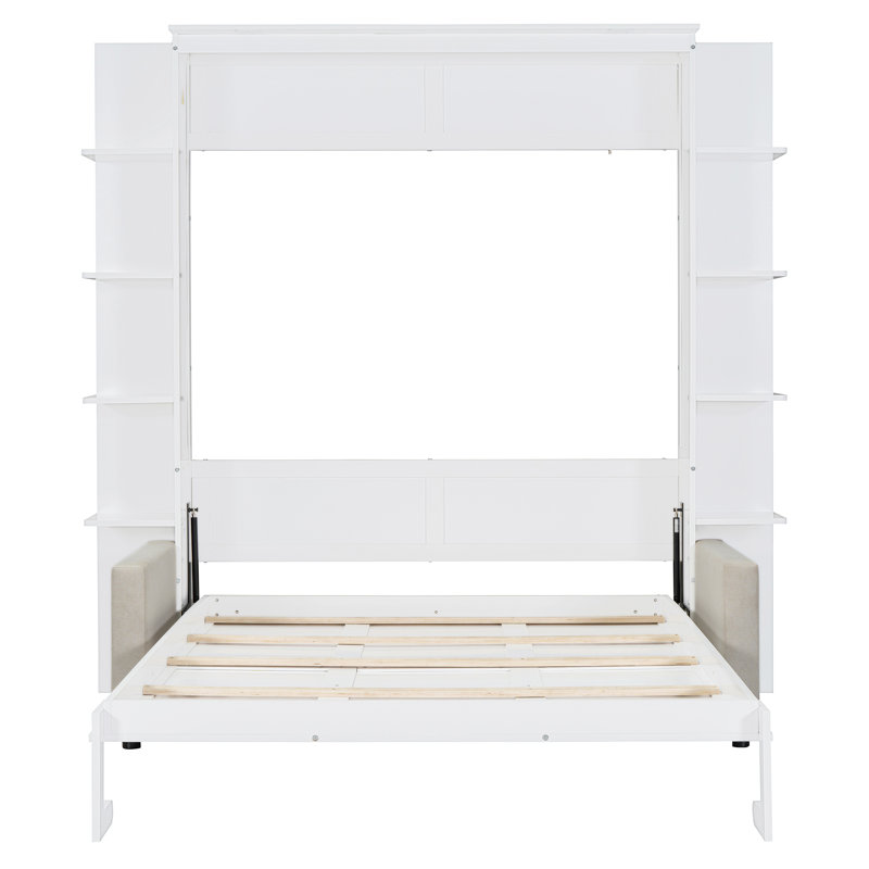 Queen Size Murphy Bed Wall Bed with Sofa,White, White