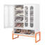 Armoire à chaussures moderne à deux portes avec 3 à 4 tablettes réglables, conception surélevée de 15 cm, poignée en acier lisse, pour les espaces de vie, preuve magnétique autoportante en métal et poignée ergonomique quotidienne-711687965