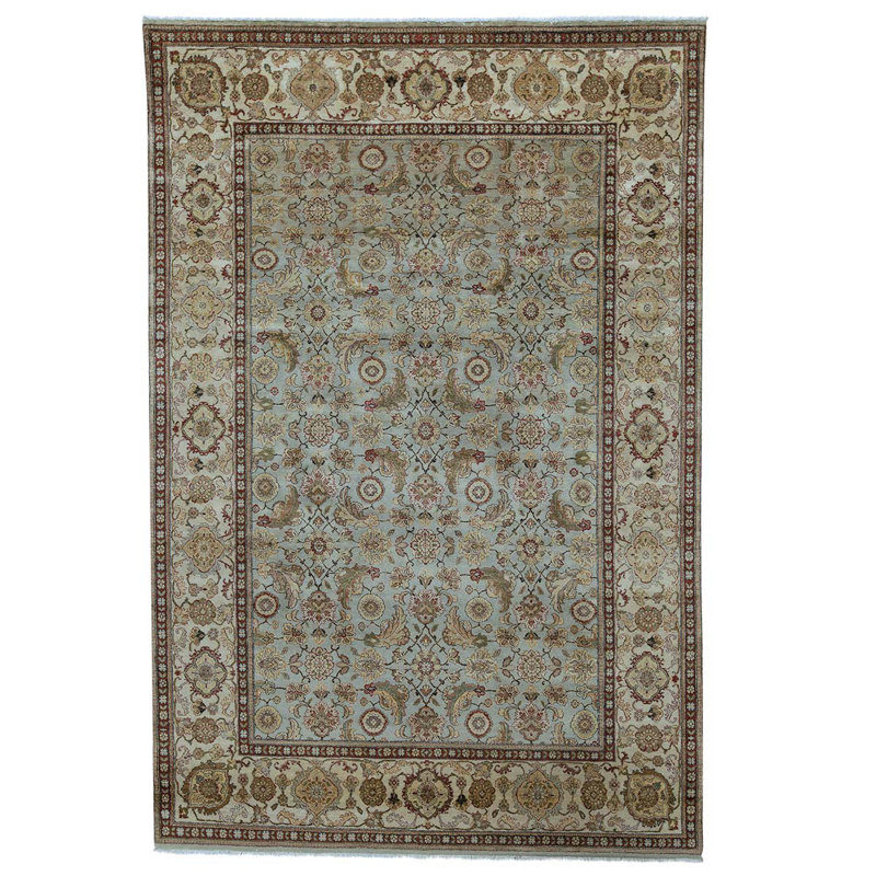 Tapis bleu / vert / rouille de grande qualité noué à la main de conception unique