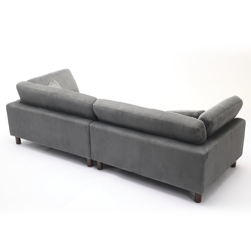 2-Piece Corduroy Upholstered Modular Sofa With Solid Wood Legs, Gray