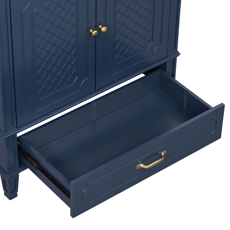 Ensemble de meuble-lavabo 60 po avec lavabo double 60 po, 2 armoires avec porte et 2 tiroirs, Bleu / doré