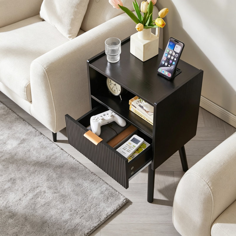 40 cm W Bedside Table, Black