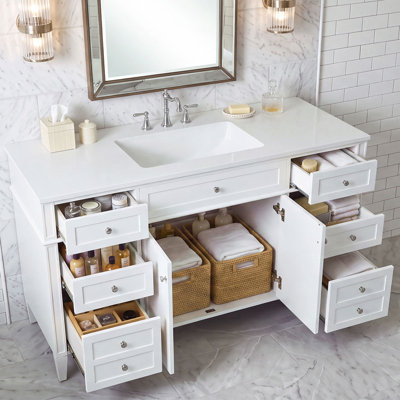 Meuble-lavabo autoportant de 48 pouces avec lavabo en composite, 6 tiroirs et portes à fermeture amortie