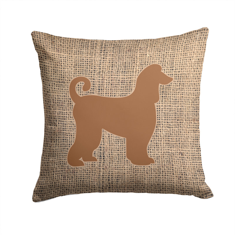 Coussin décoratif intérieur/extérieur afghan hound en toile jute, H 14 po x l 14 po x P 4 po, Brun