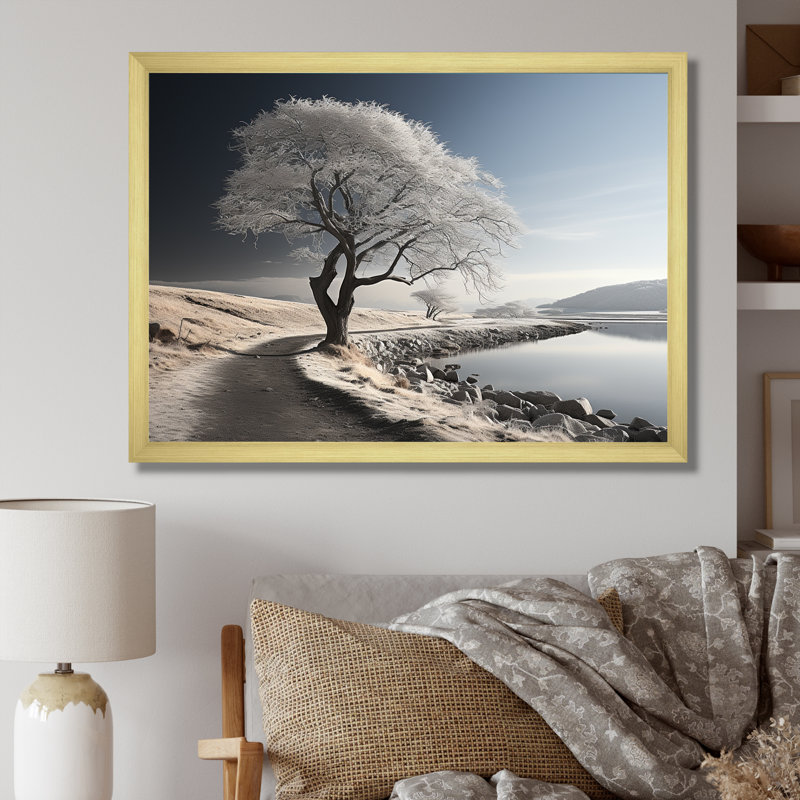 «Wind Turbines Winter Scenery I», reproduction sur toile, Cadre doré simple, H 30 po x l 40 po x P 1,5 po