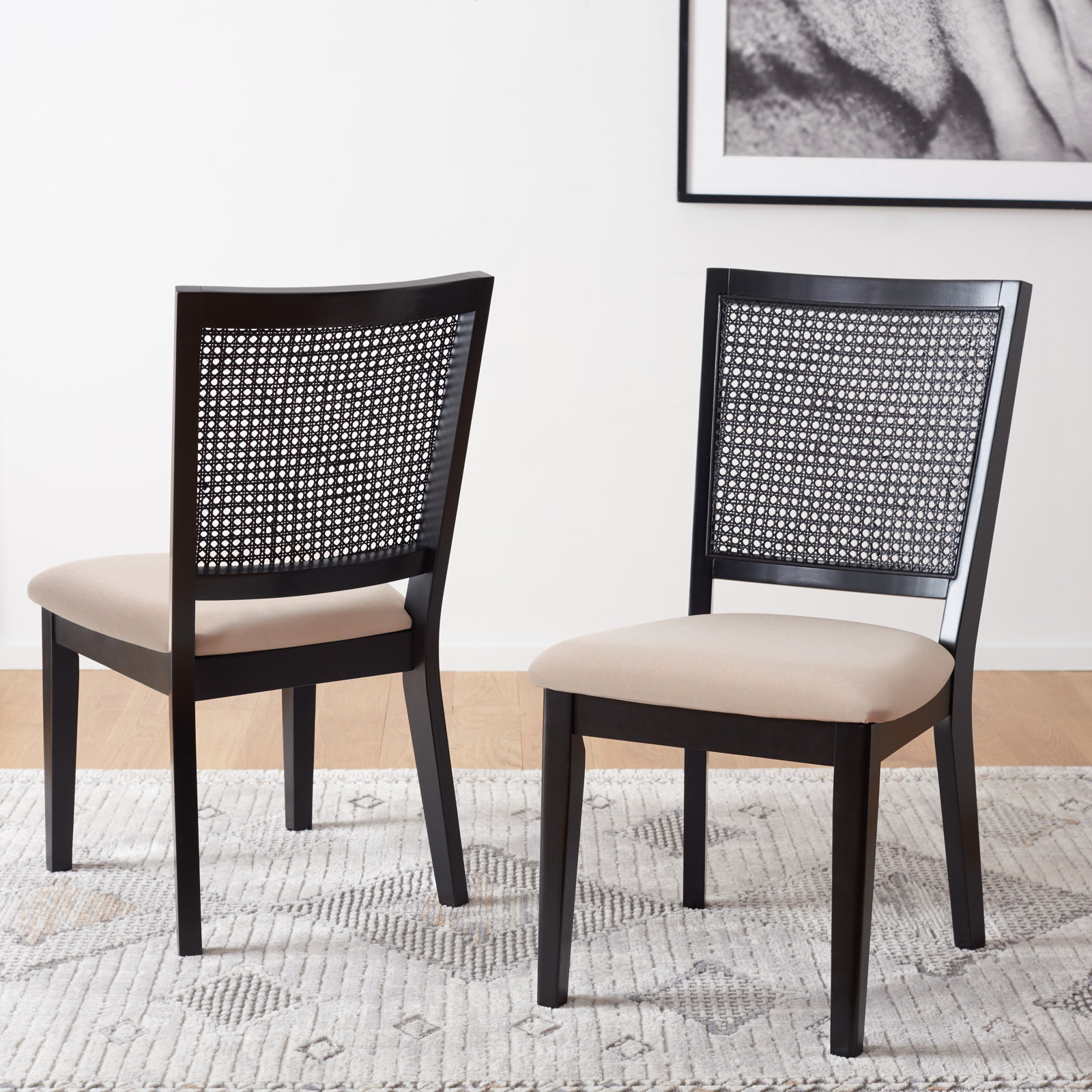 Karlie Dining Armchair, Leather, Black/Natural, Black