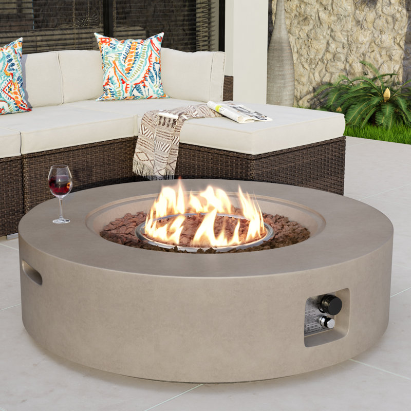 Table de foyer d'extérieur au propane en béton Borgia, Gris