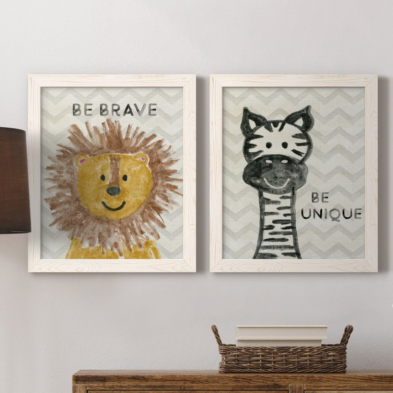 Safari Be Brave - ensemble de 2 reproductions, H 20 po x l 17 po x P 1 po, Toile blanche encadrée, Pas de tapis