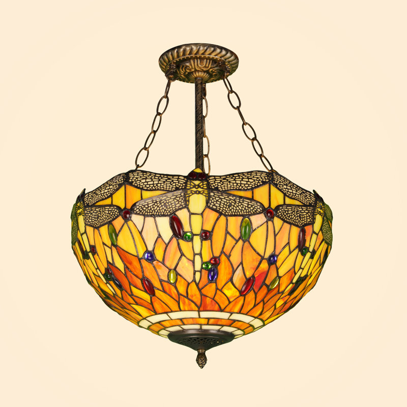 Lustre en vitrail style libellule 3 lumières 16 "à intensité variable Tiffany