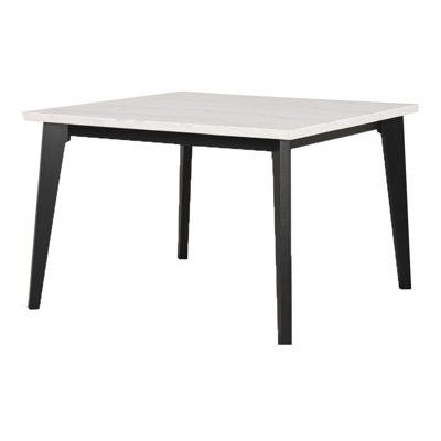 Soa Dining Table, 54 Inch Square White Marble Top, Black Legs