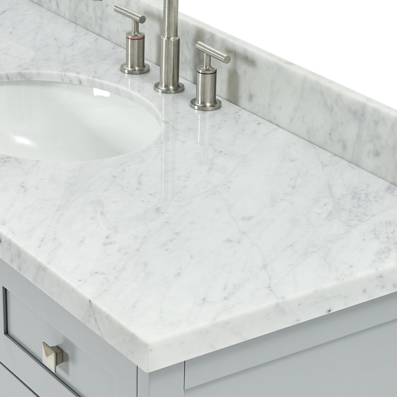 ARIEL Monroe 54 Single Sink Bathroom Vanity with Carrara Quartz Top, Gray, 60" - 61", Italian Carrara Marble