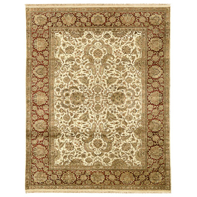 High-Quality Hand-Knotted Cream And Red Area Rug