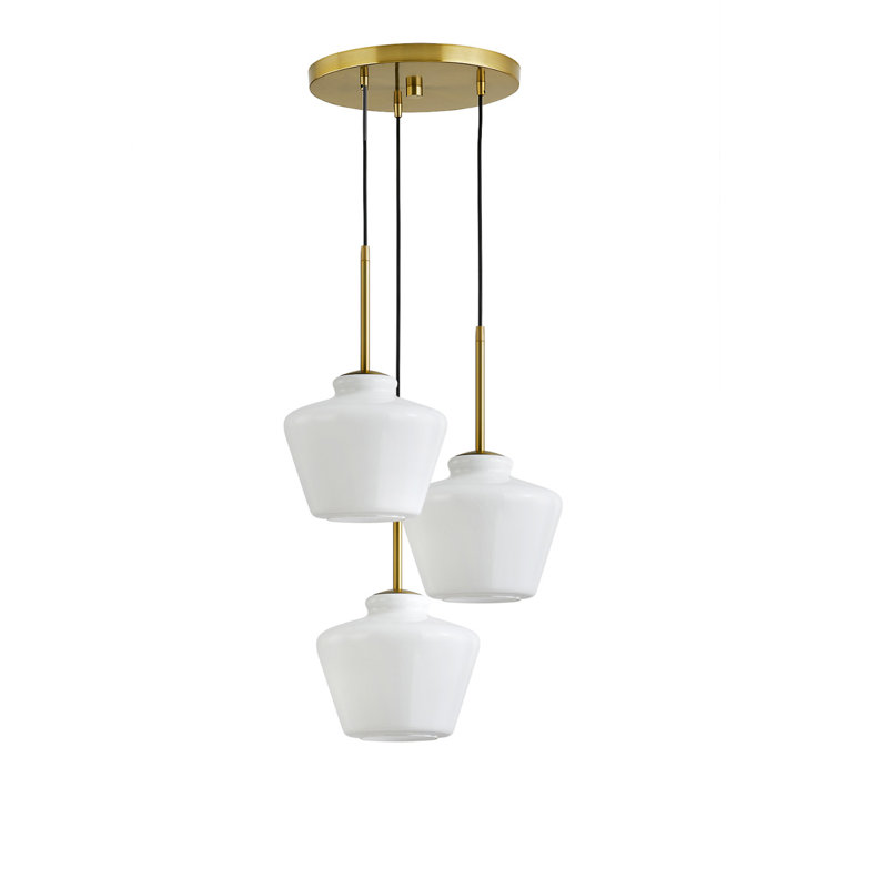 Luminaire suspendu à 3 lumières, Blanc, Laiton brossé