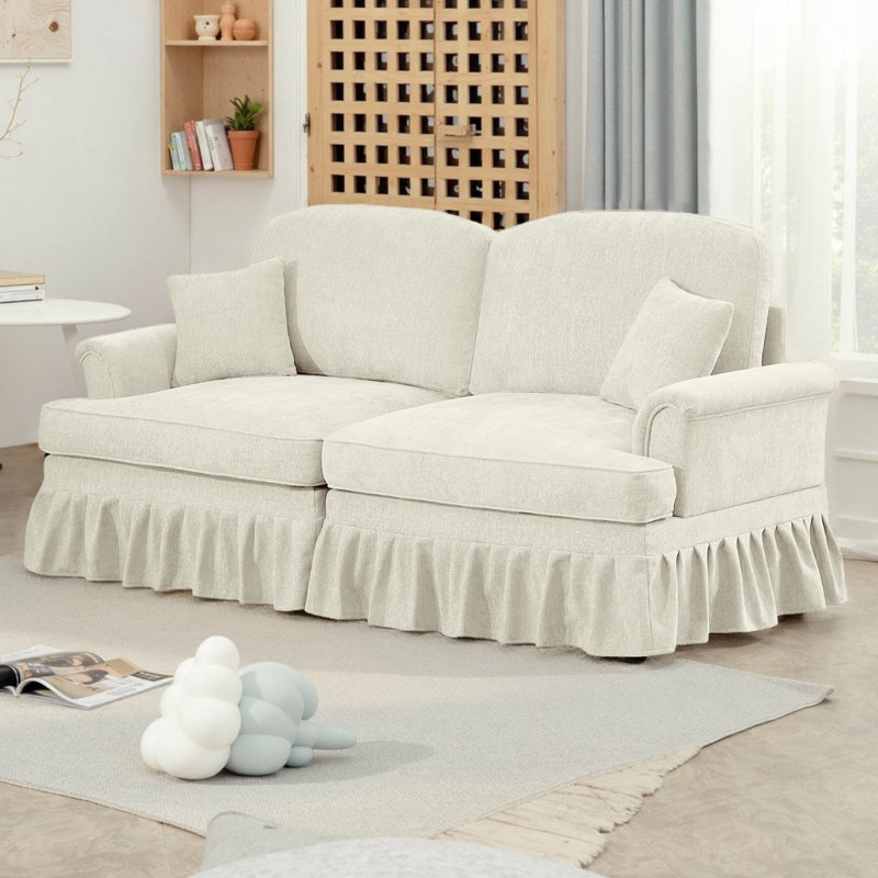 Canapé 2 places Mid-Century, Beige / Blanc