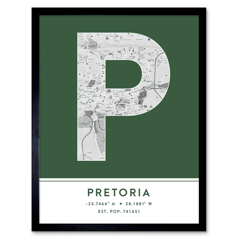 Pretoria City Map Pretoria South Africa City Map - Single Picture Frame Typography