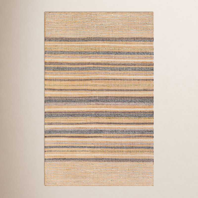 Tapis beige / gris / bleu tissé à plat Naper, Rectangle 4 pi x 6 pi