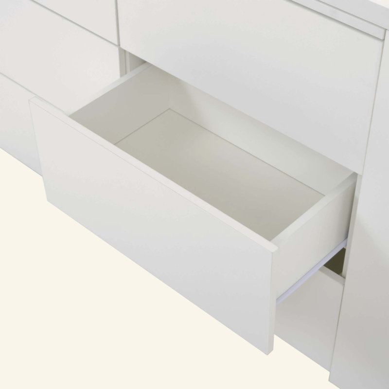 Commode de salle de bain 6 tiroirs avec bureau en L, bureau large et espace de rangement profond