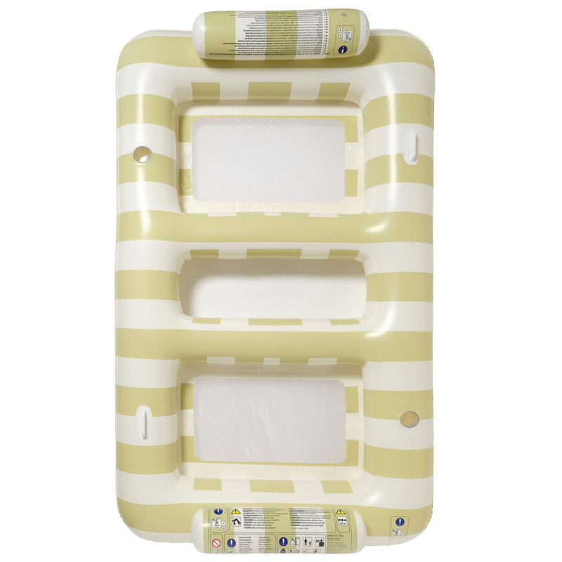 Sunnylife: flotteur hamac simple de luxe - rayure de sable Casa - piscine gonflable pour 2 personnes et chaise longue, sièges en filet, porte-gobelets, appuie-tête à traversin