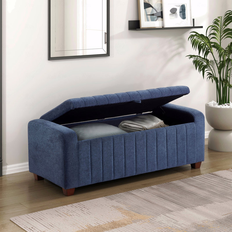 Piedmont 50" Modern & Contemporary Boucle Storage Bench with Integrated Interior Storage, Stylish Solid Wood Legs, Blue